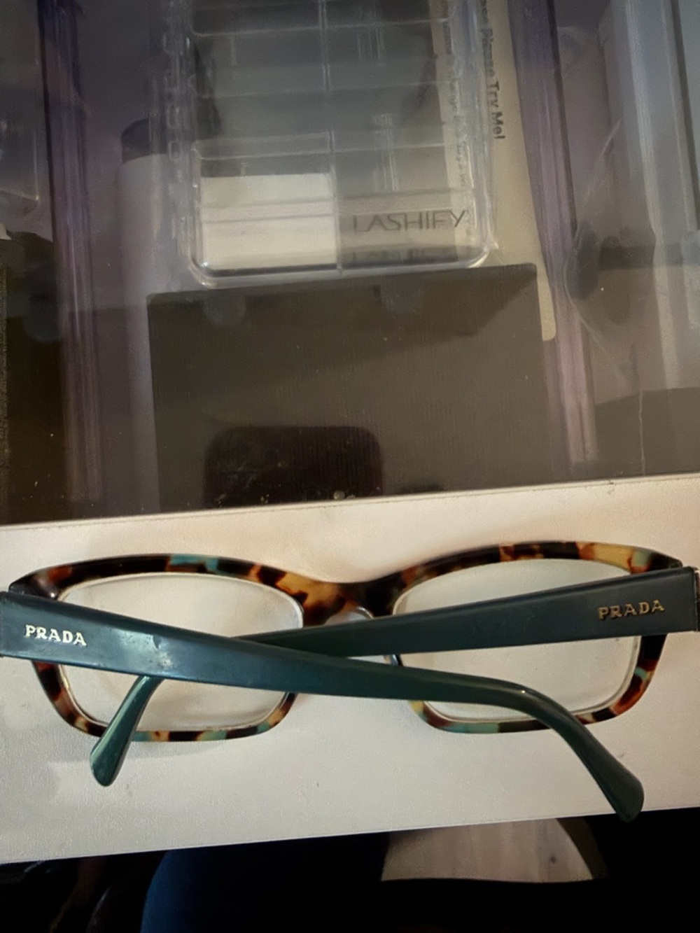 Prada Tortoiseshell Rectangular Eyeglasses in Brown and Green - Picture 2 of 4